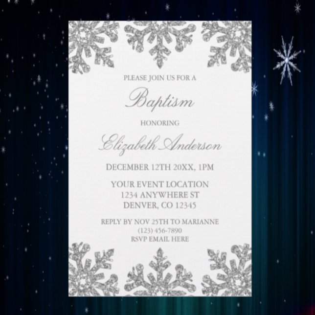 Silver Snowflake Winter Baptism Inbjudningar (Skapare uppladdad)