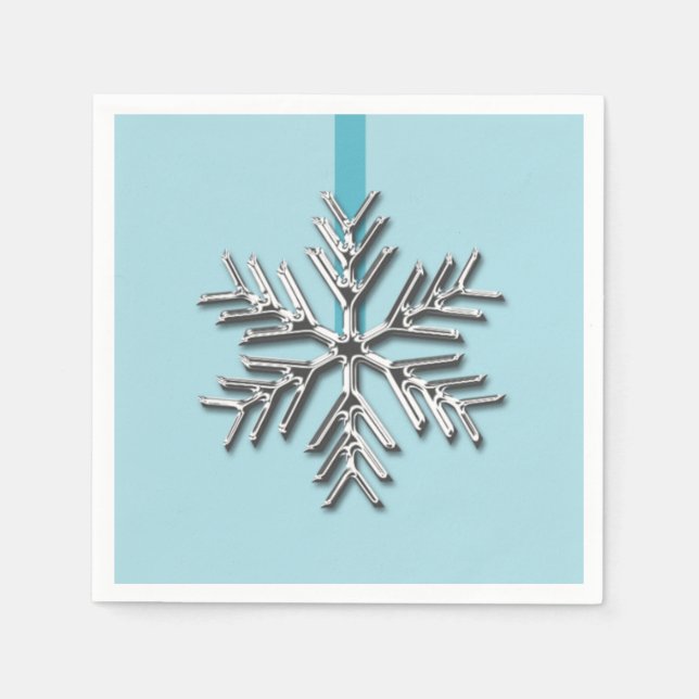 Silver Snowflake Winter Blue Ribbon jul Julafton Pappersservett (Framsidan)