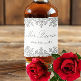 Silver Snowflake Winter Quinceanera Spritflaskor Etikett