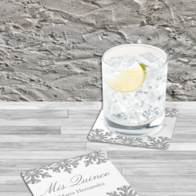 Silver Snowflake Winter Quinceanera Underlägg Papper Kvadrat (Skapare uppladdad)