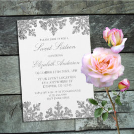Silver Snowflake Winter Sweet 16 Inbjudningar