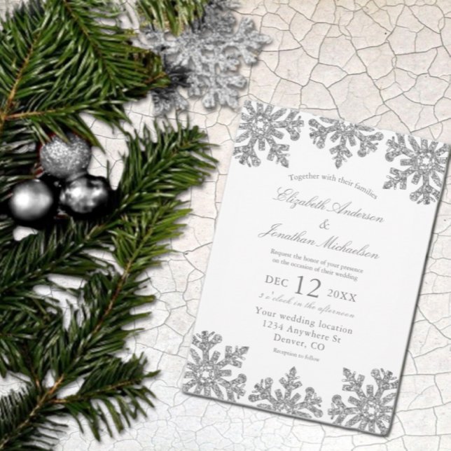Silver Snowflake Winter Wedding Inbjudningar (Skapare uppladdad)
