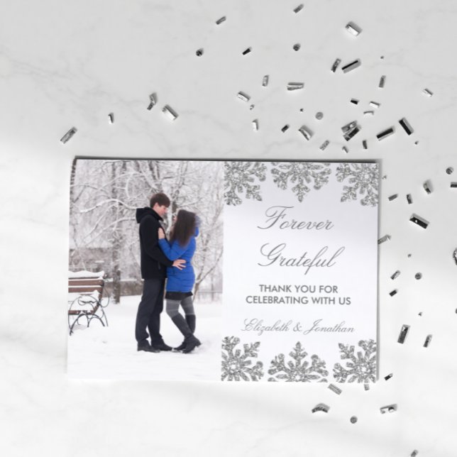 Silver Snowflake Winter Wedding Tack Kort (Skapare uppladdad)