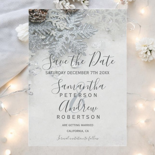 Silver Snowflake Winter Wedening Spara datumet Magnetisk Inbjudningskort (Silver Snowflake Winter Wedding Save the Date Magnetic Invitation)