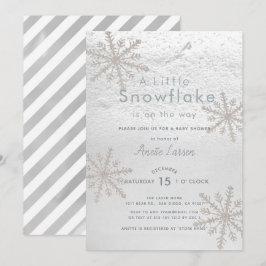 Silver Snowflake Winter White Baby Shower Inbjudningar