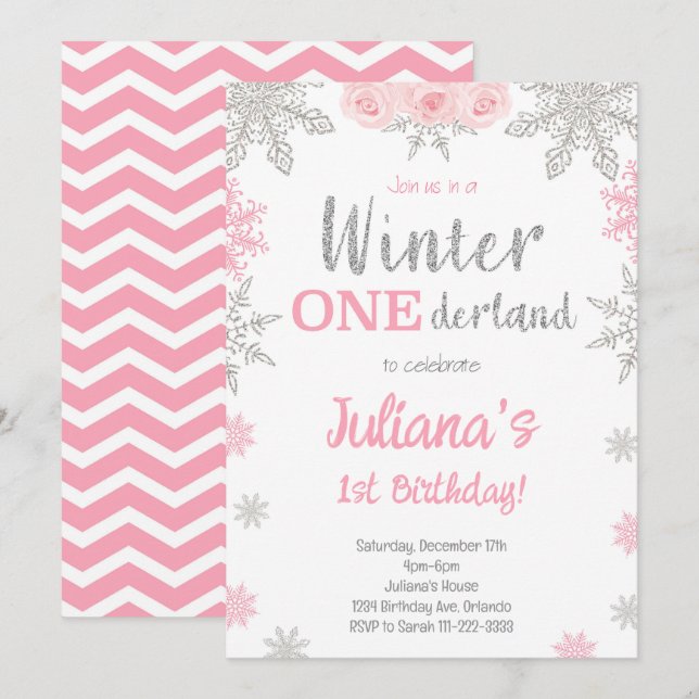 Silver Snowflake Winter Wonderland Birthday Inbjud Inbjudningar (Fram/baksida)