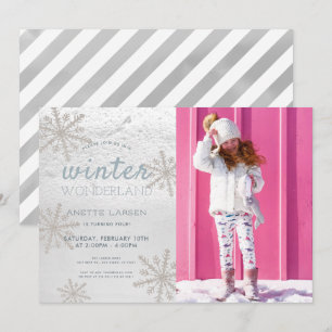 Silver Snowflake Winter Wonderland Photo Birthday Inbjudningar