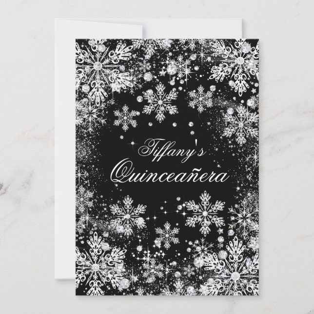 Silver Snowflake Winter Wonderland Quinceanera Inbjudningar (Framsida)