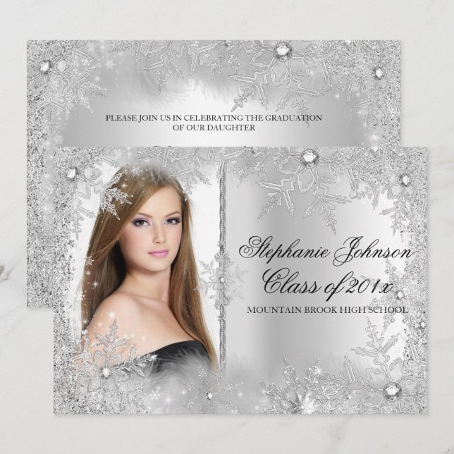 Silver Snowflake Winter Wonderland Studenten Card Inbjudningar (Fram/baksida)