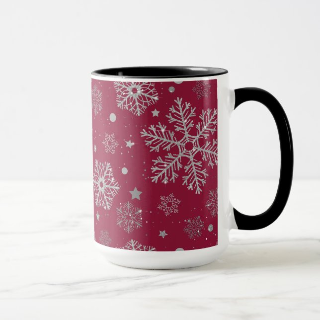 Silver snowflakes on dark red mugg (Höger)