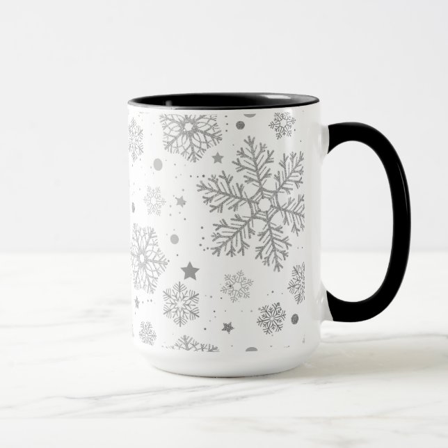 Silver snowflakes on white mugg (Höger)