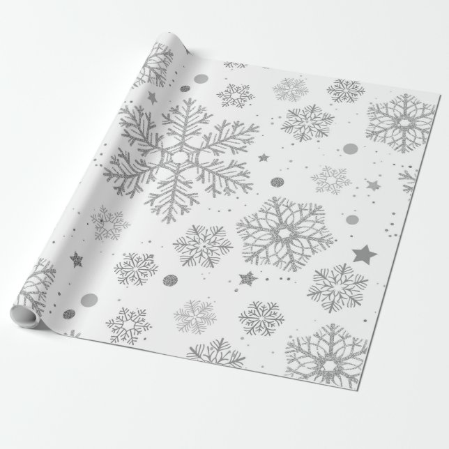 Silver snowflakes on white presentpapper (Utrullad)