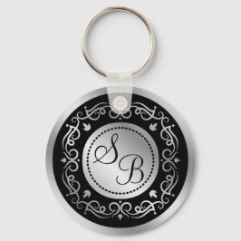 Silver snurrar på svarta Bröllop monogrammade Nyckelring