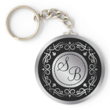 Silver snurrar på svarta Bröllop monogrammade