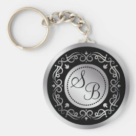 Silver snurrar på svarta Bröllop monogrammade Nyckelring