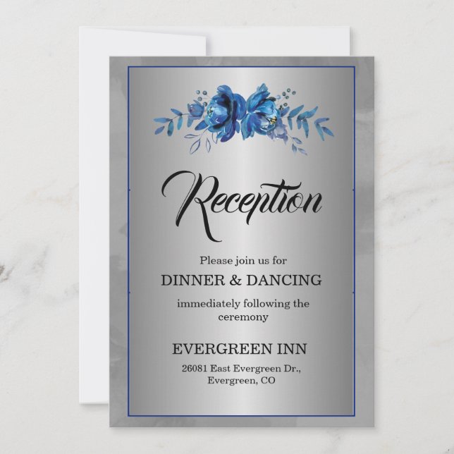 Silver Soirée Blooming Blue Affair Reception Inbjudningar (Framsida)