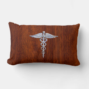 Silver som Caduceus Medical Symbol Mahogany Skriv  Lumbarkudde