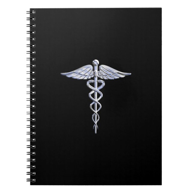 Silver som Caduceus medicintekniska symbol på svar Anteckningsbok Med Spiral (Framsidan)