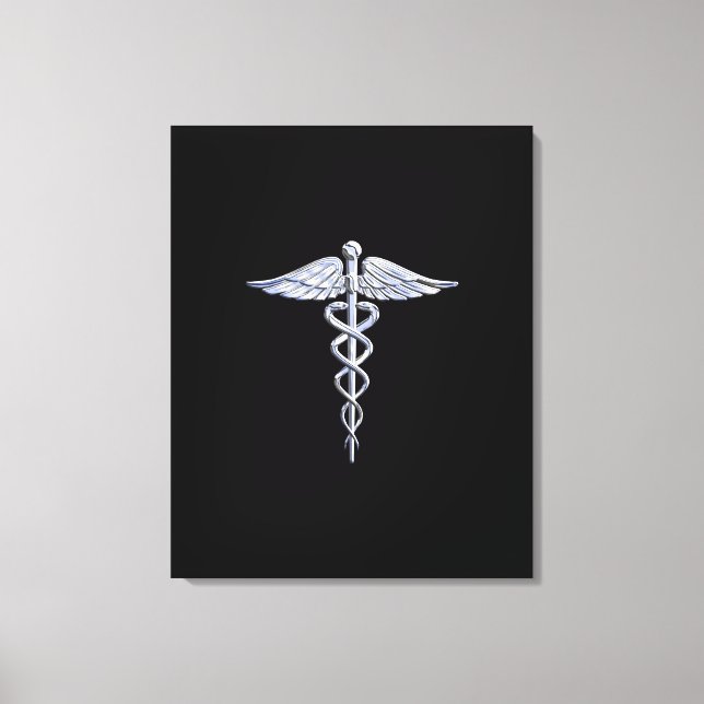 Silver som Caduceus medicintekniska symbol på svar Canvastryck (Framsida)