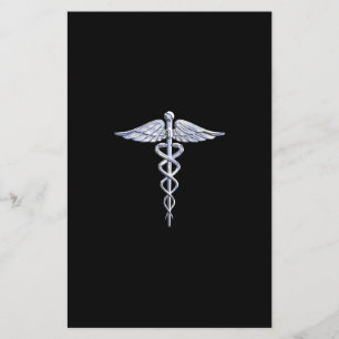 Silver som Caduceus medicintekniska symbol på svar Flygblad