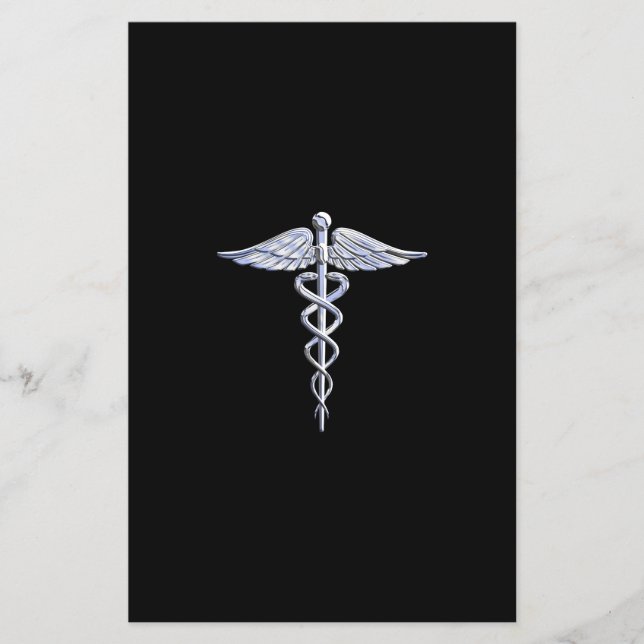 Silver som Caduceus medicintekniska symbol på svar Flygblad (Framsidan)