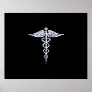 Silver som Caduceus medicintekniska symbol på svar Poster