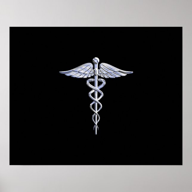 Silver som Caduceus medicintekniska symbol på svar Poster (Framsidan)
