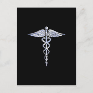 Silver som Caduceus medicintekniska symbol på svar Vykort