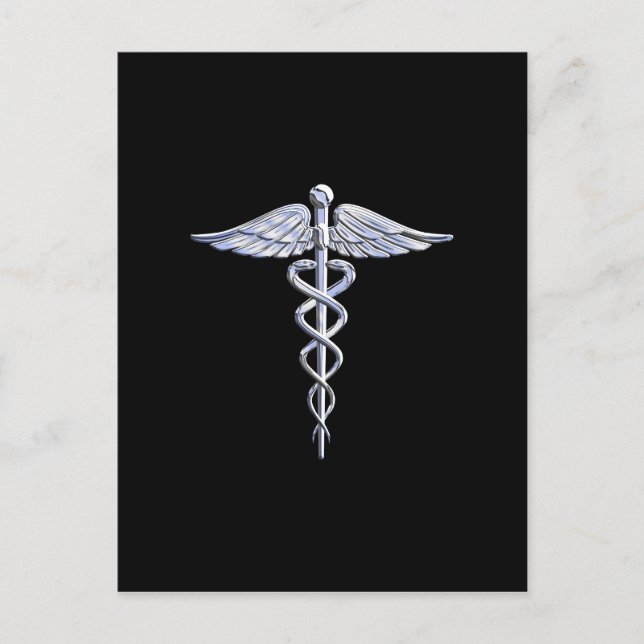 Silver som Caduceus medicintekniska symbol på svar Vykort (Framsida)