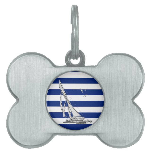 Silver som seglar på Nautical Rand Namnbricka Husdjur (Framsidan)