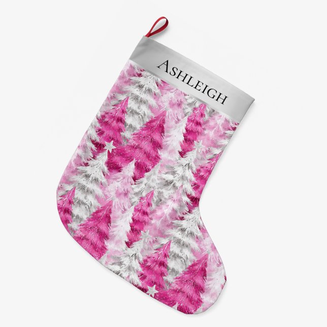 Silver Söt Chic Rosa Glam Julgranar Stor Julstrumpa (Framsidan (Hängande))