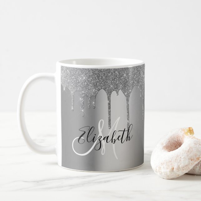 Silver Söt Glitter Drives Metall Monogram Kaffemugg (Med munk)