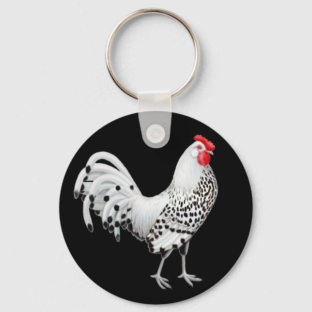 Silver Spangled Hamburg Chicken Keychain Nyckelring (Framsida)