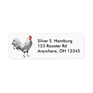 Silver Spangled Hamburg tuppetikett Returadress Etikett
