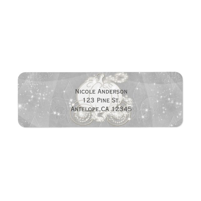 Silver Sparkle Carriage Askungen Inbjudan Returadress Etikett (Framsidan)