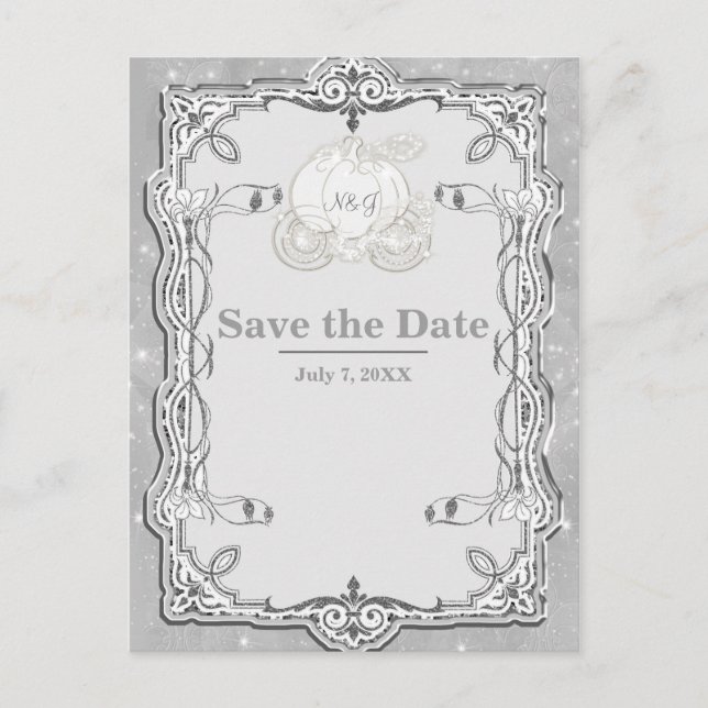 Silver Sparkle Cindrellas vagn Save the Date Meddelande Vykort (Framsida)
