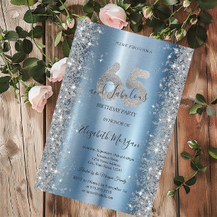 Silver Sparkle Diamanter Blå 65-årsdag Inbjudningar