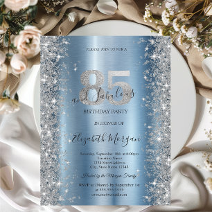 Silver Sparkle Diamanter Blå 85-årsdag Inbjudningar