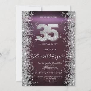 Silver Sparkle Diamonds Burgunder 35-årsdag Inbjudningar