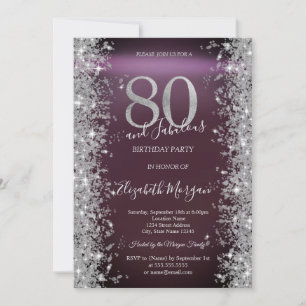 Silver Sparkle Diamonds Burgunder 80-årsdag Inbjudningar