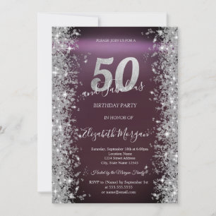 Silver Sparkle Diamonds Burgundy 50-årsfirande Inbjudningar