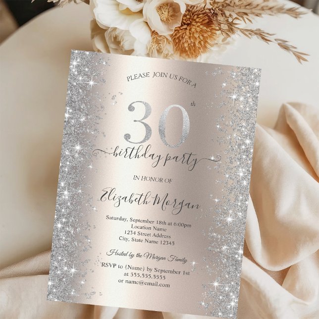 Silver Sparkle Diamonds Elfenben 30-års födelsedag Inbjudningar (Skapare uppladdad)
