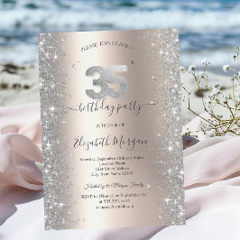 Silver Sparkle Diamonds Elfenben 35-års födelsedag Inbjudningar