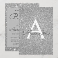 Silver Sparkle Glitter Dopningsinbjudan