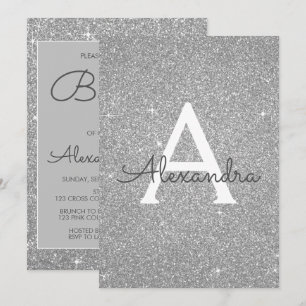 Silver Sparkle Glitter Dopningsinbjudan Inbjudningar