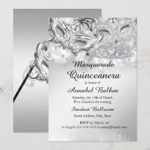 Silver Sparkle Masquerade Quinceanera-fest Inbjudningar