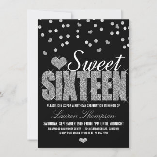 Silver Sparkle Sweet 16-festkort Inbjudningar