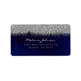 Silver Sparkly Glitter Blue Navy Velvet Adressetikett