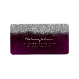 Silver Sparkly Glitter Burgunde Velvet Adressetikett