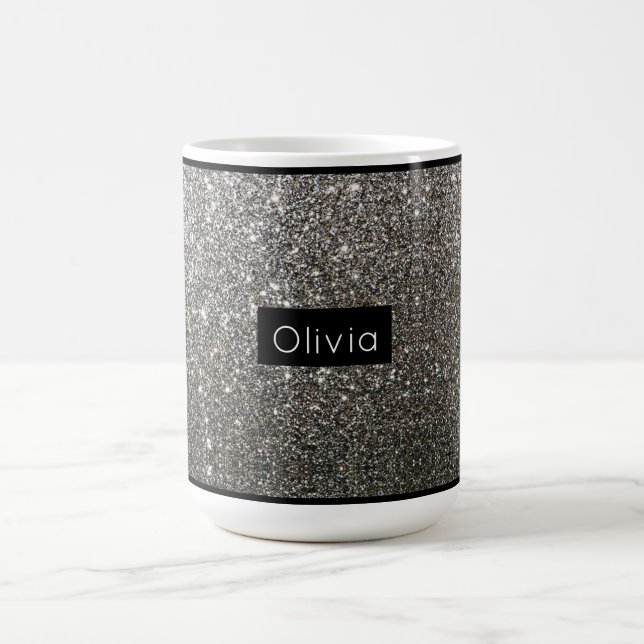 Silver Sparkly Glitter med Personlig Namn Kaffemugg (Center)